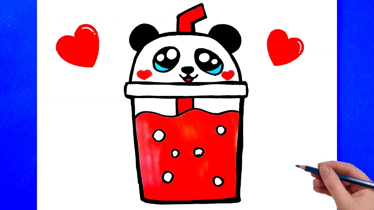Sevimli Çizimler - Panda Çizimi - Milkshake Çizimi - Kolay Çizimler - Sevimli Resim Çizimleri