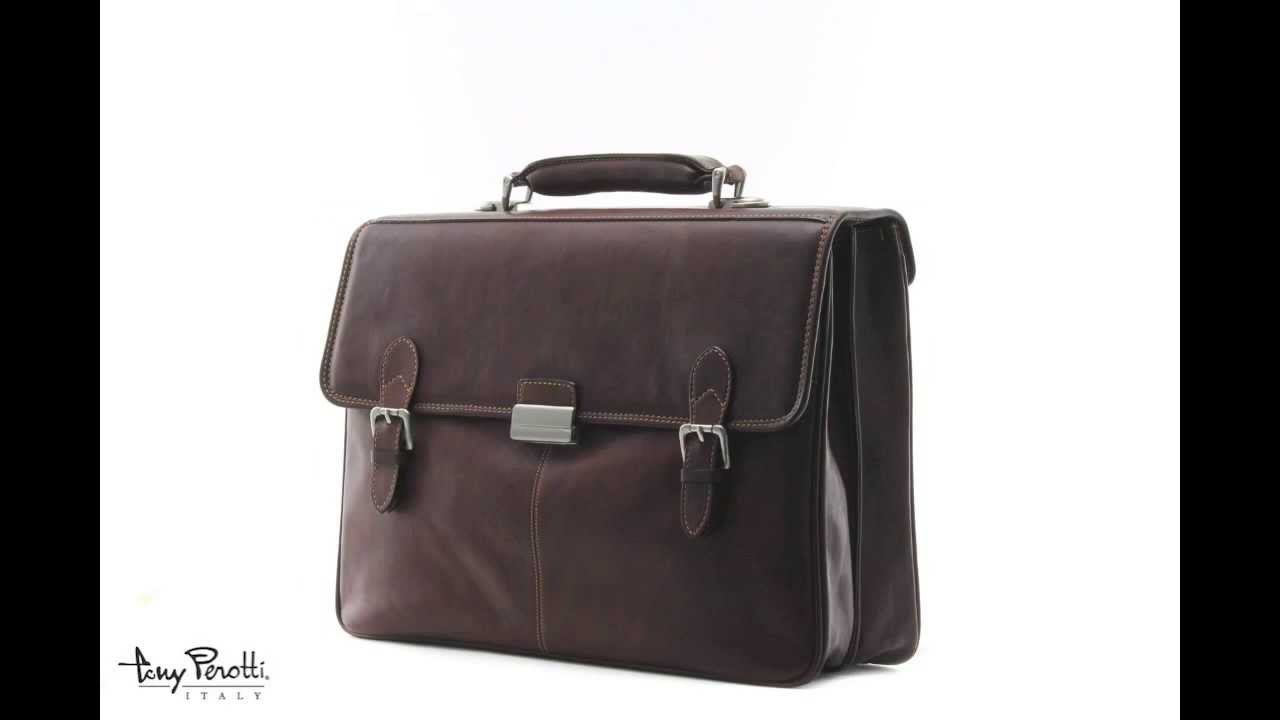 Tony Perotti Classic European Double Compartment Briefcase in Color Cognac item number PG012005CN