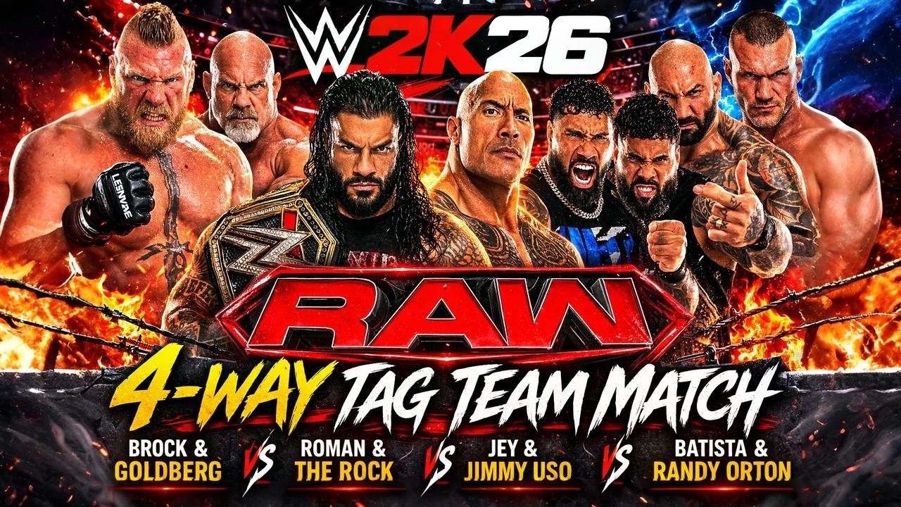 ROMAN REIGNS THE ROCK VS BROCK LESNAR GOLDBERG VS JEY USO JIMMY VS BATISTA RANDY ORTON WWE LIVE 2K26