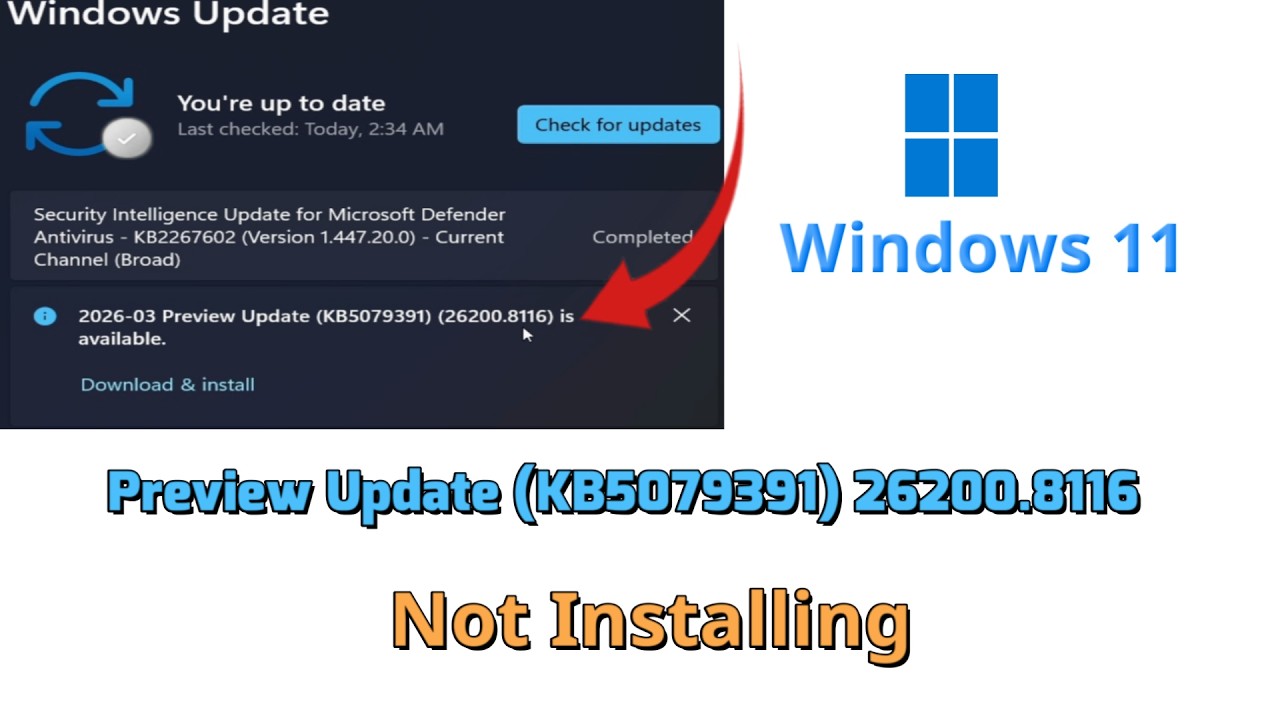 How to fix 2026-03 Preview Update (KB5079391) 26200.8116 Not Installing in Windows 11 (version 25h2)