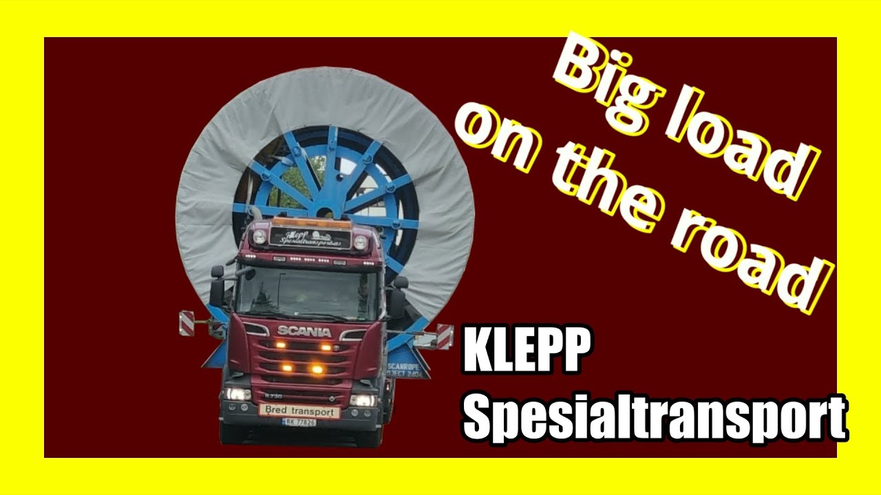 Klepp Spesialtransport transporting a large wirereel using a Scania R730 with Nooteboom trailer