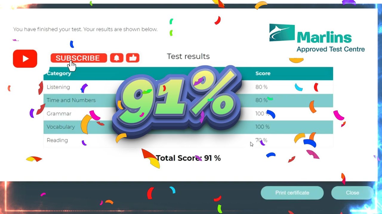 Результат теста Marlins для моряков: 91%