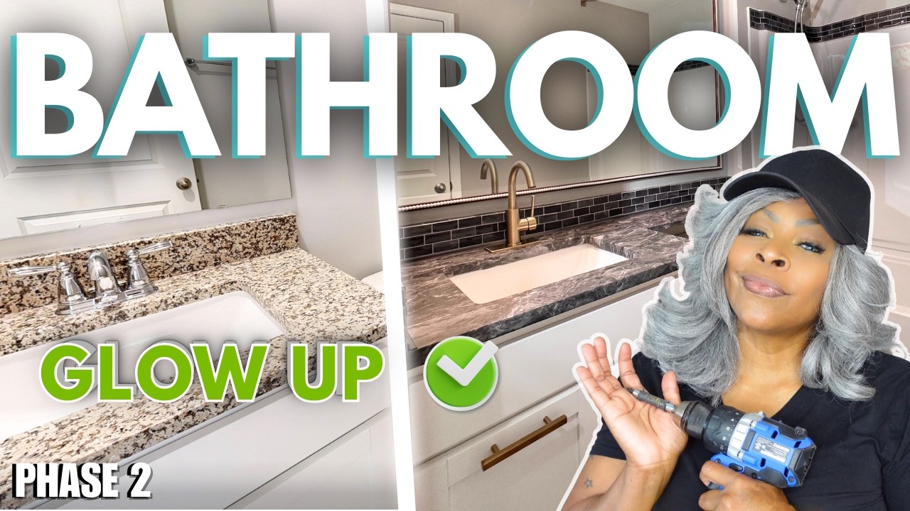 DIY BATHROOM MAKEOVER | Countertop Upgrade, Peel & Stick Renter Friendly Tips