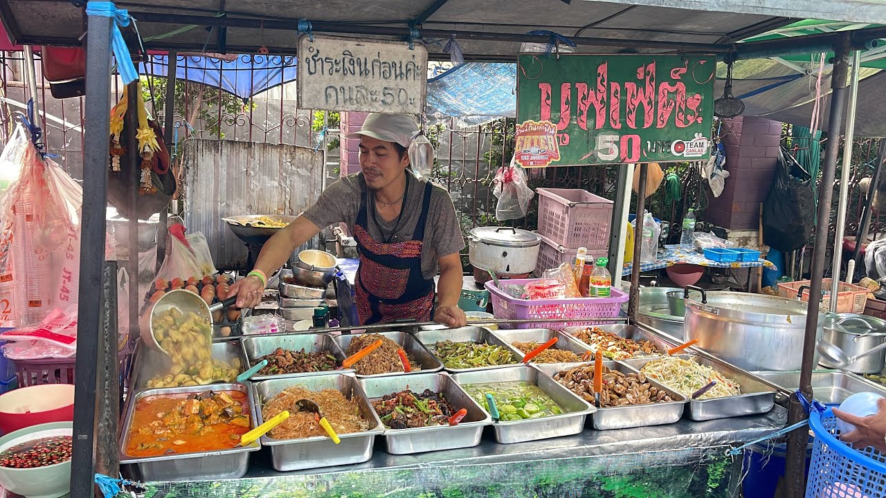 $1.54 CHEAPEST THAI STREET BUFFET - ALL YOU CAN EAT  in Bangkok, Thailand