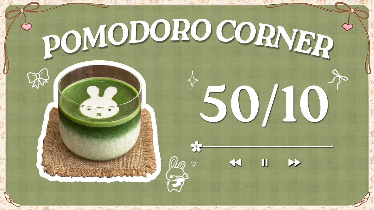 Bunny Latte Matcha 🧸🍒🤎 3-hour study session 50/10 pomodoro | lofi chill music for studying | adhd