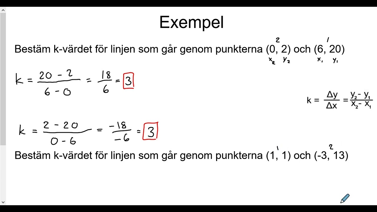 Matematik 1b: Bestämma k och m algebraiskt