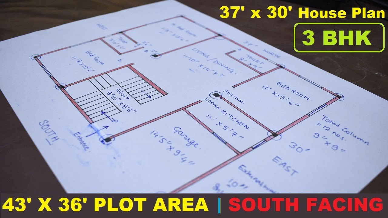37 x 30 Ghar ka Design I 1110 sqft Plan I Ghar ka Naksha I 3 BHK Plan by Learning Technology
