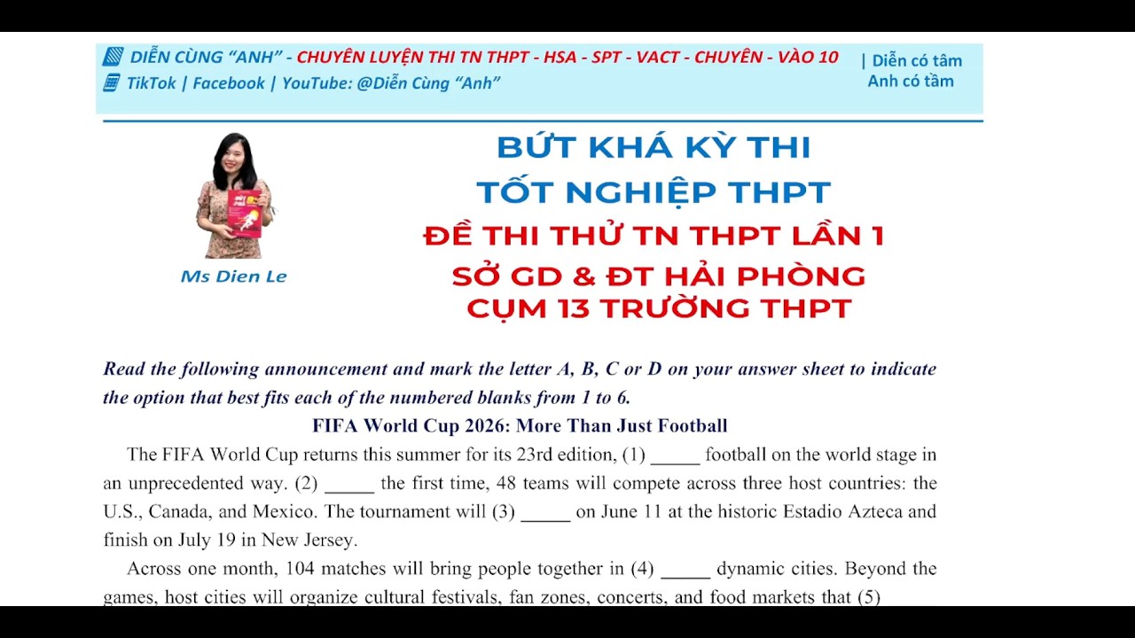 🔥 ÔN THI TN THPT: CHỮA ĐỀ THI THỬ TNTHPT CỤM 13 TRƯỜNG SỞ HẢI PHÒNG - LẦN 1 (P2)