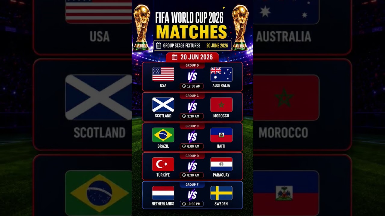 FIFA World Cup 2026 Match Schedule | 20 June 2026 Fixtures & Kick-Off Times