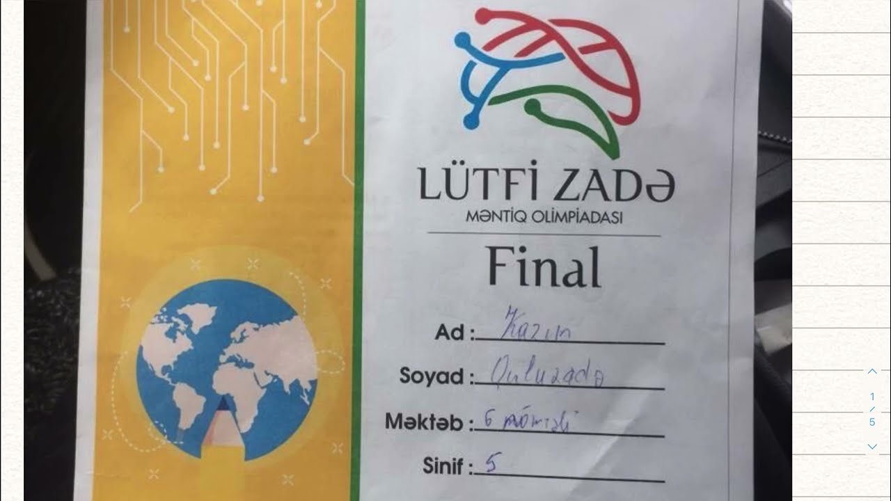 Lütfizadə adına Məntiq Olimpidası Final mərhələsinin izahı. (5-ci sinif) 15.05.2022