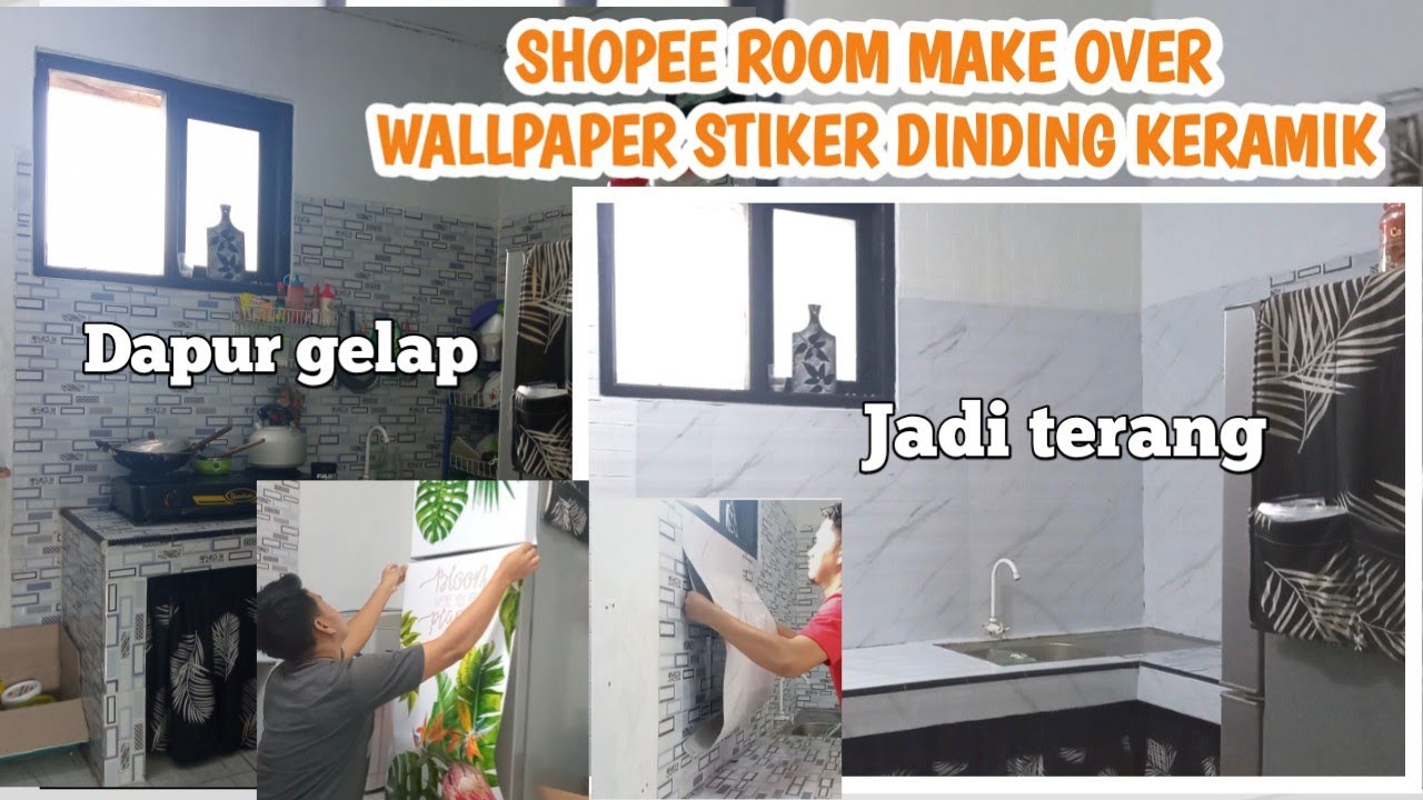 SHOPEE ROOM MAKE OVER DAPUR | wallpaper stiker dinding keramik dapur, stiker kulkas, wallpaper foam