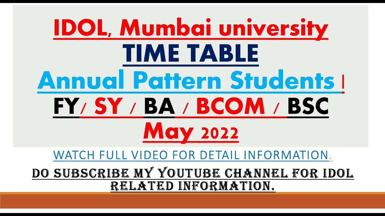 IDOL | Time Table | Mock Test | FY/SYBA | FYBCOM | FY/SYBSC | SYBCOM | Mumbai University