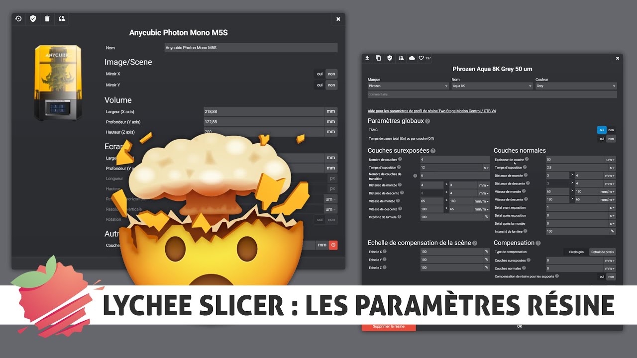 Lychee Slicer : les réglages des paramètres résine