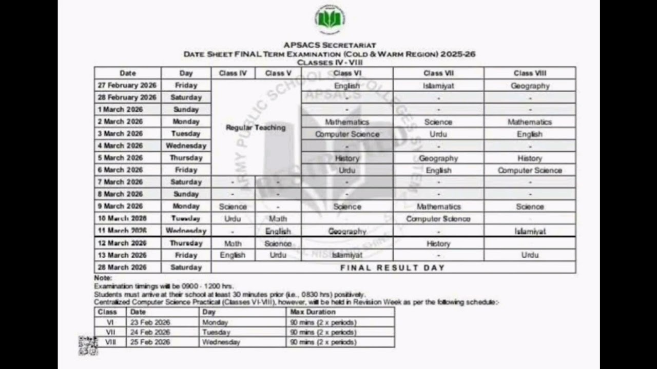 Aps Final Term Date Sheet 2025-26 Warm region 