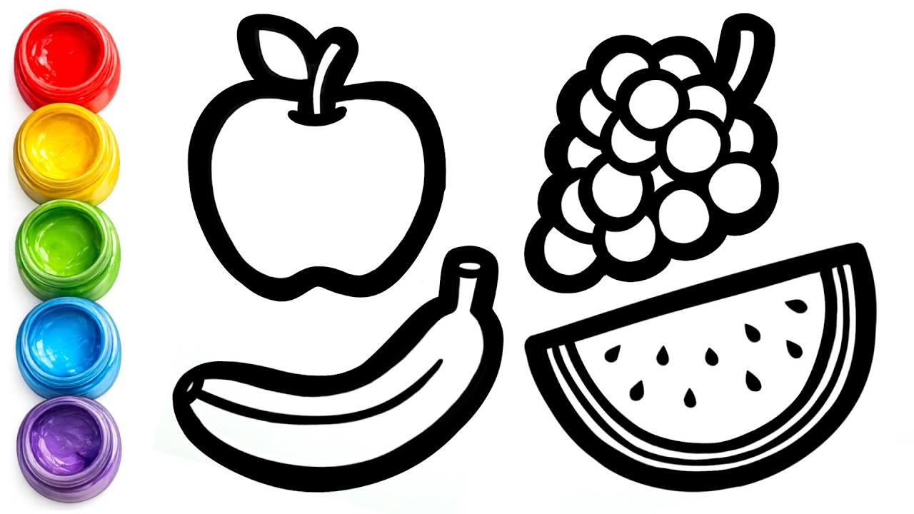How to Draw Fruits for Kids | Easy Fruits Drawing Step by Step Apple, Banana, Grapes & Watermelon