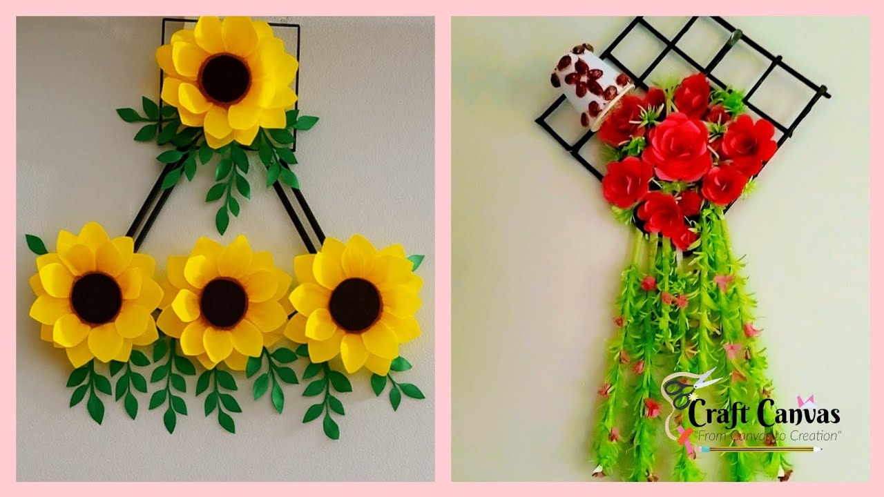 2 beautiful paper flower wallhanging craft ideas💡, diy , paper craft , creative flower