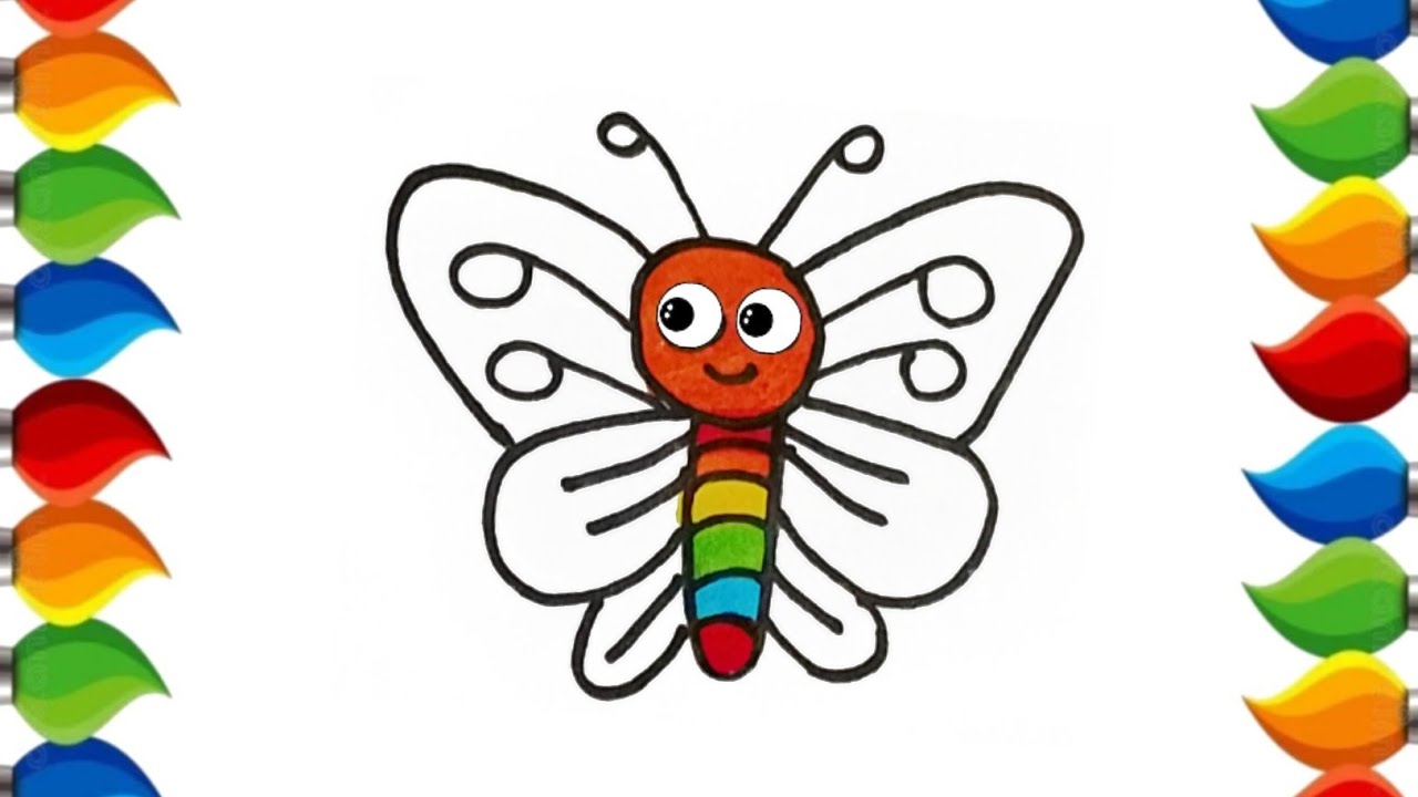 Cute Butterfly Drawing for kids, Painting & Coloring for kids Toddler | Let's Draw Together #cute 