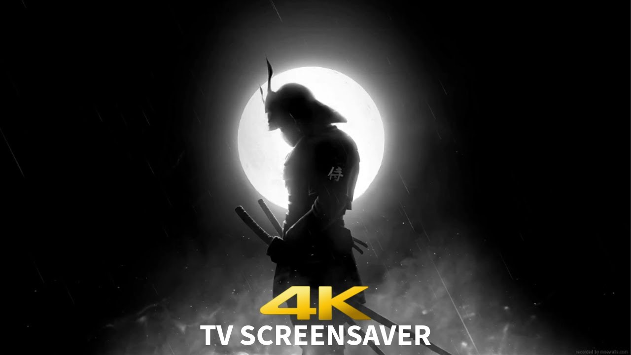 4K TV Screensaver | Samurai Spirit Under the Full Moon | Black & White Cinematic | 1 Hour Loop