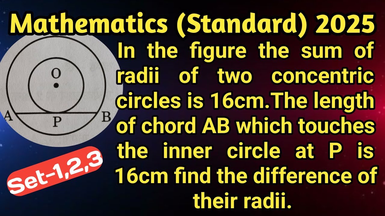 Sum of the radii of two concentric circles is 16 cm.chord AB=16 cm find the difference of the radii.