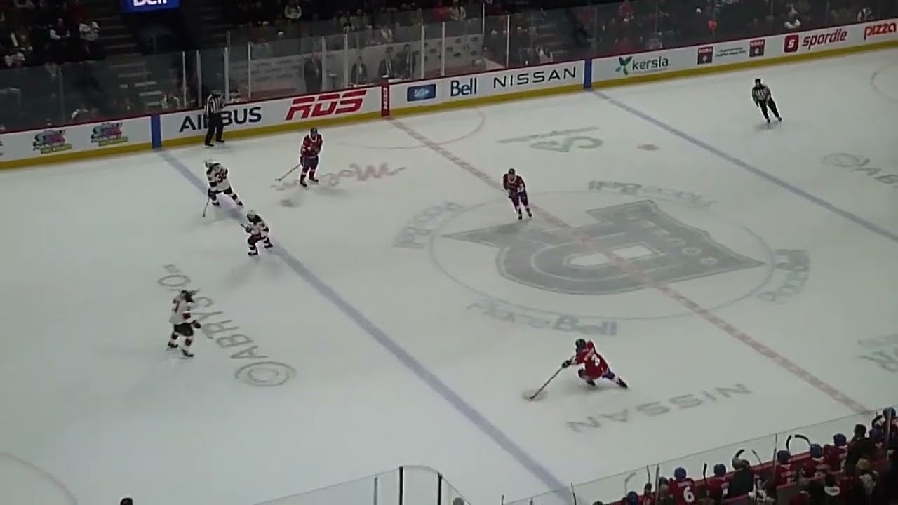 Utica Comets' Nico Daws makes a nice glove save in OT vs. Laval Rocket's Marc Del Gaizo 3/25/26