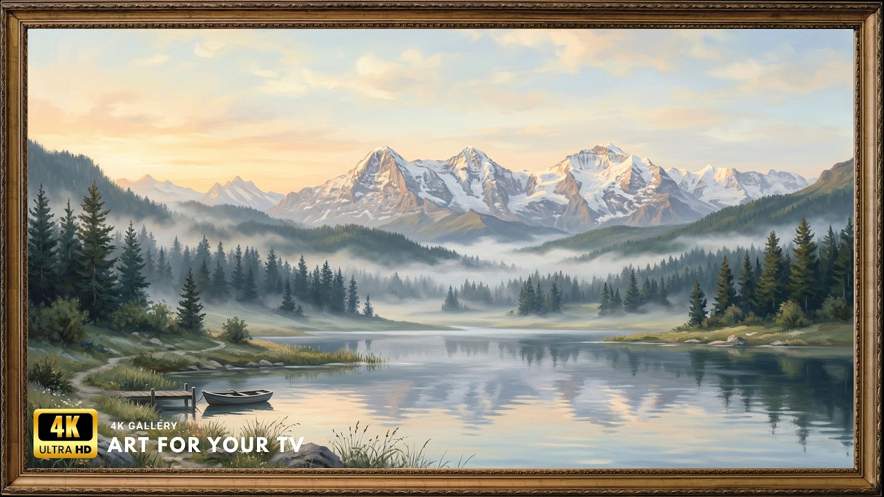 Majestic Alpine Lake at Golden Hour, Classic Nature Fine Art 4K | Static TV Gallery Background