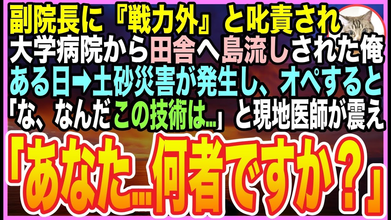 【感動する話】大学病院の副院長に『無能』と罵られ、ど田舎の診療所に左遷された俺。ある日、大事故が起こり大惨事に！俺が本気を出してオペ➡︎患者を救うと「あなた一体何者？！」【いい話】【朗読】【泣ける話】