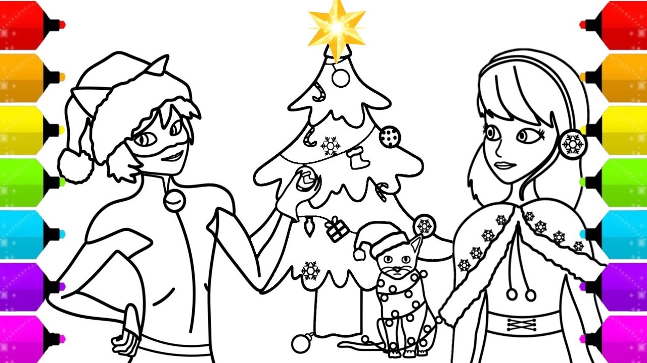 Miraculous Christmas | Coloring Marinette & Cat Noir 🎄🎅 Festive Tree & Kitten Fun!