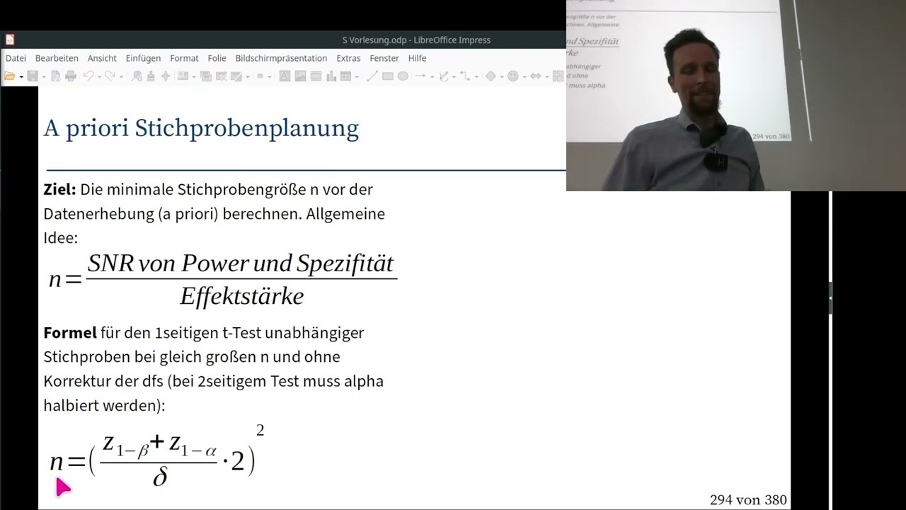 Statistik II Vorlesung 7: Stichprobenplanung mit G*Power für den t-Test unabhängiger Stichproben.