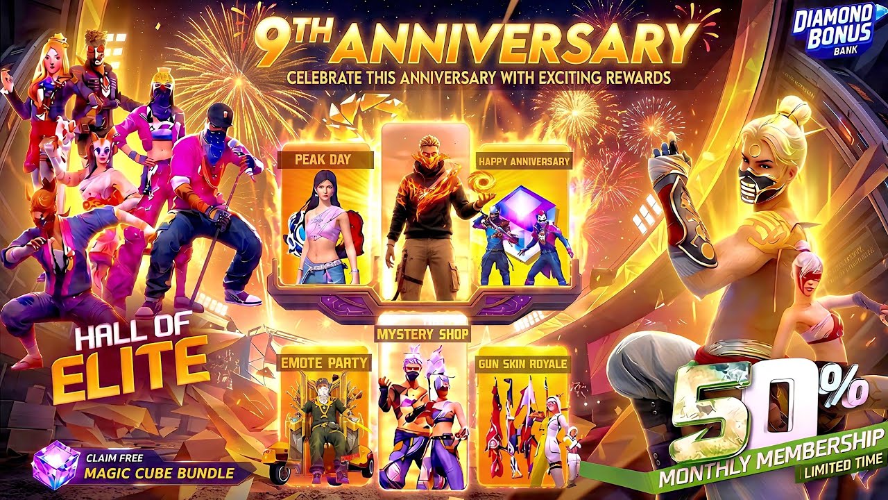 9th Anniversary Event Free Rewards🥳🔥|Free Criminal Bundle Event | Free Fire New Event | ff New Event