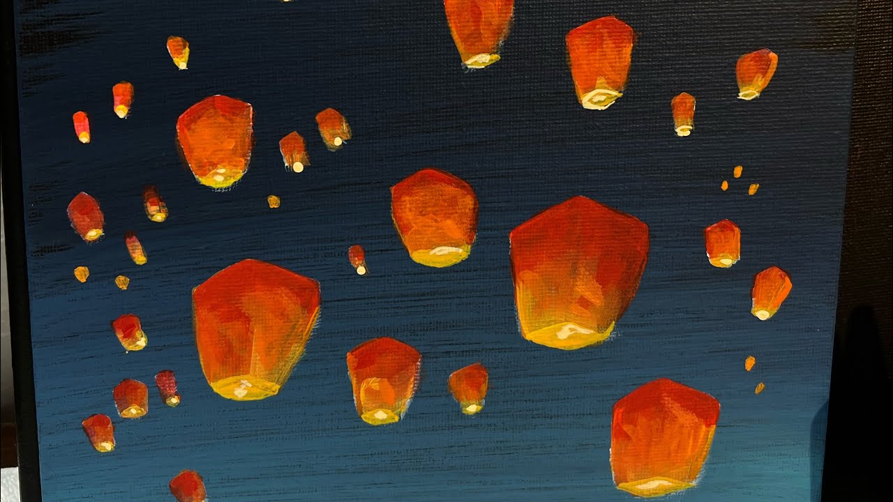 Easy painting ideas: blending acrylic backgrounds warm lantern festival 