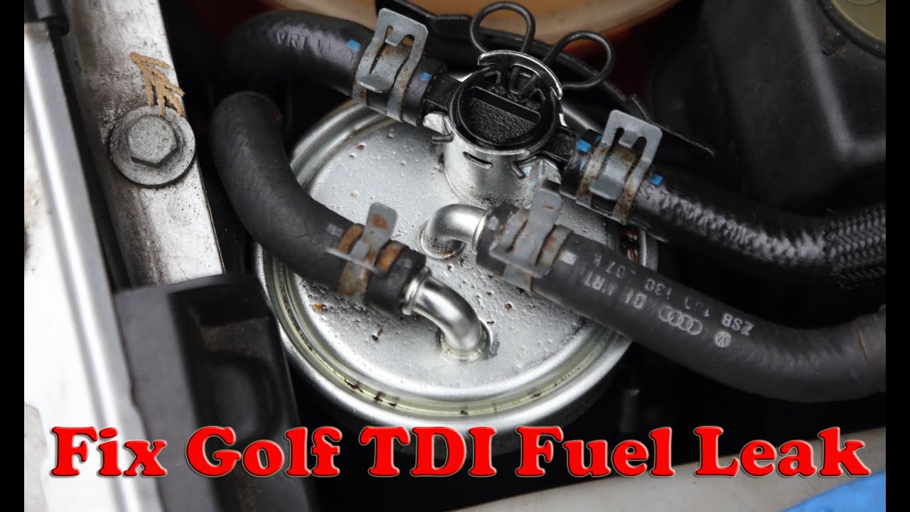 VW Golf TDI - Diesel Leak in Engine bay - How to fix Fuel filter valve leaking dripping fuel