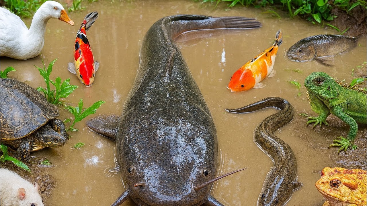 Incredible! Giant Catfish Living in a Hole with Crocodiles and Snakes 😨