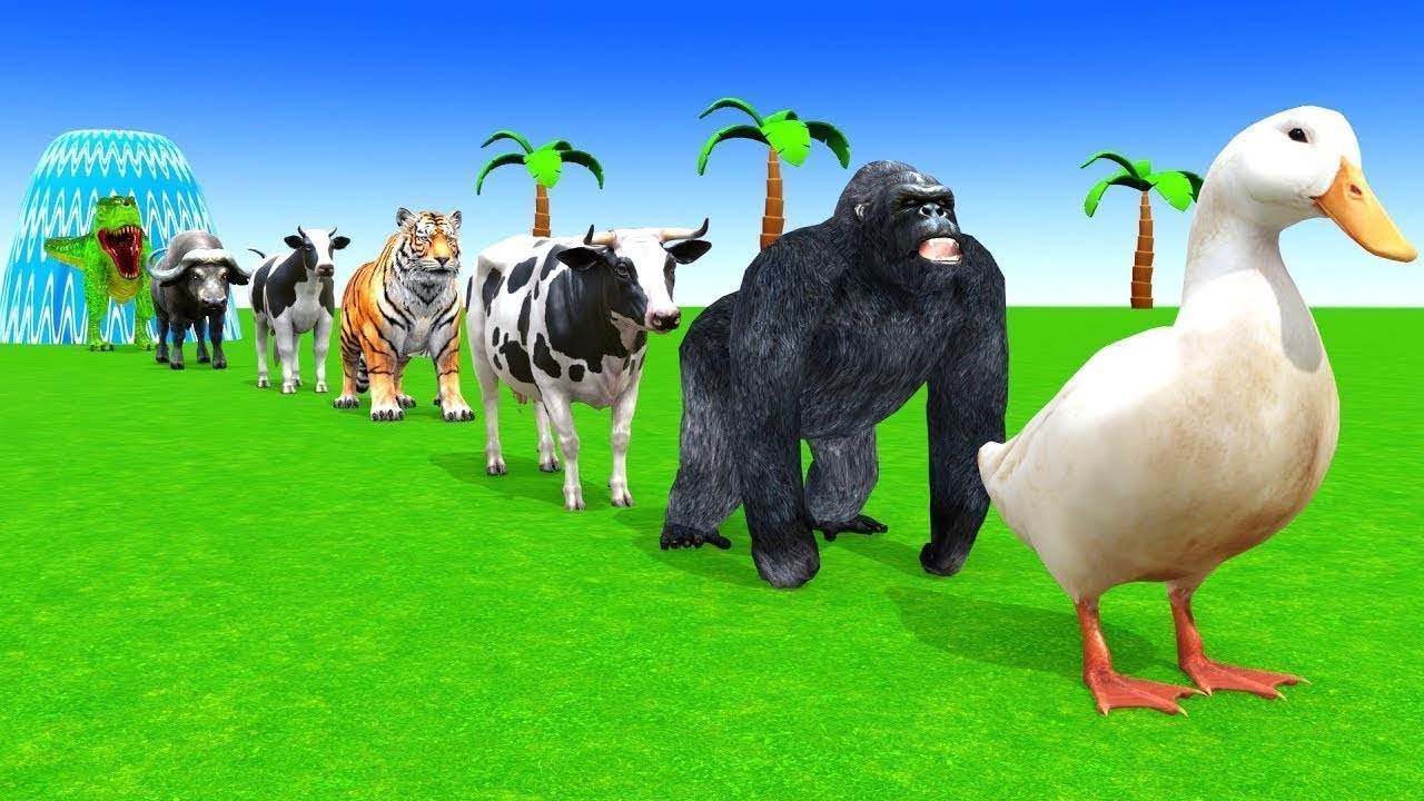 Long Slide Game with Cow Elephant Gorilla Hippopotamus Tiger 3d Animal Game Funny 3d Animals