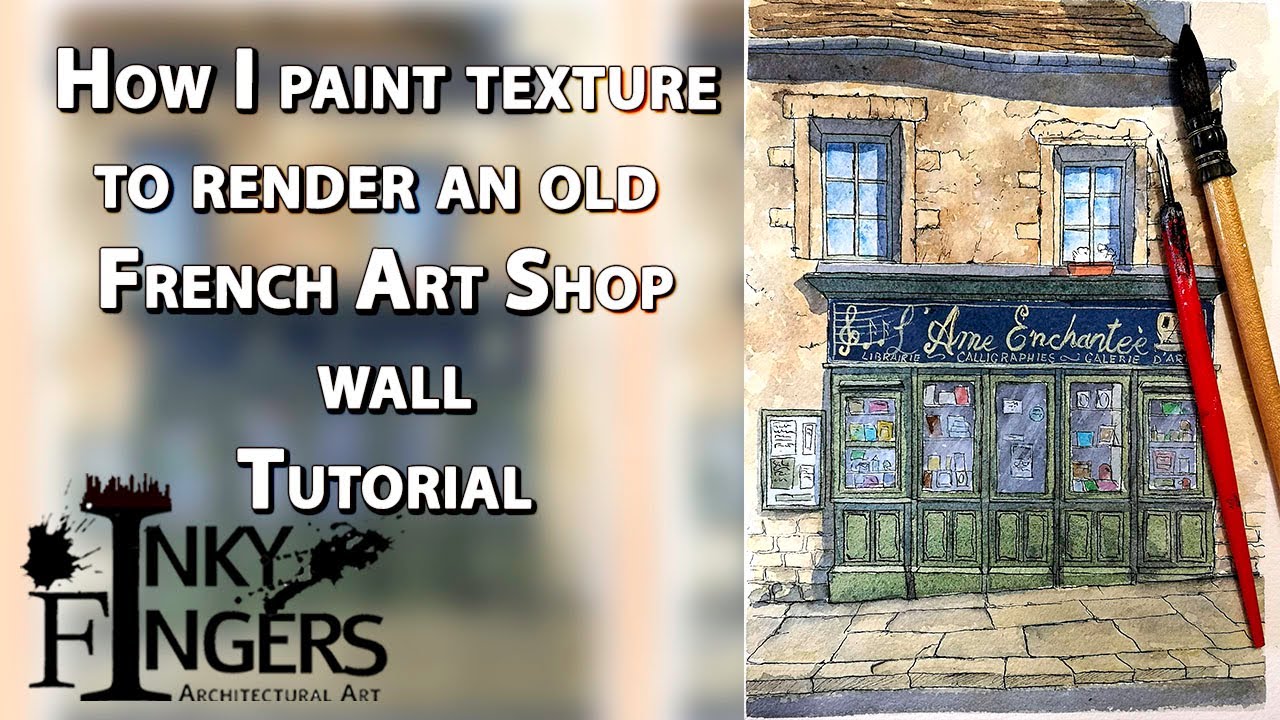 An easy way to paint texture to render an old French art shop wall.