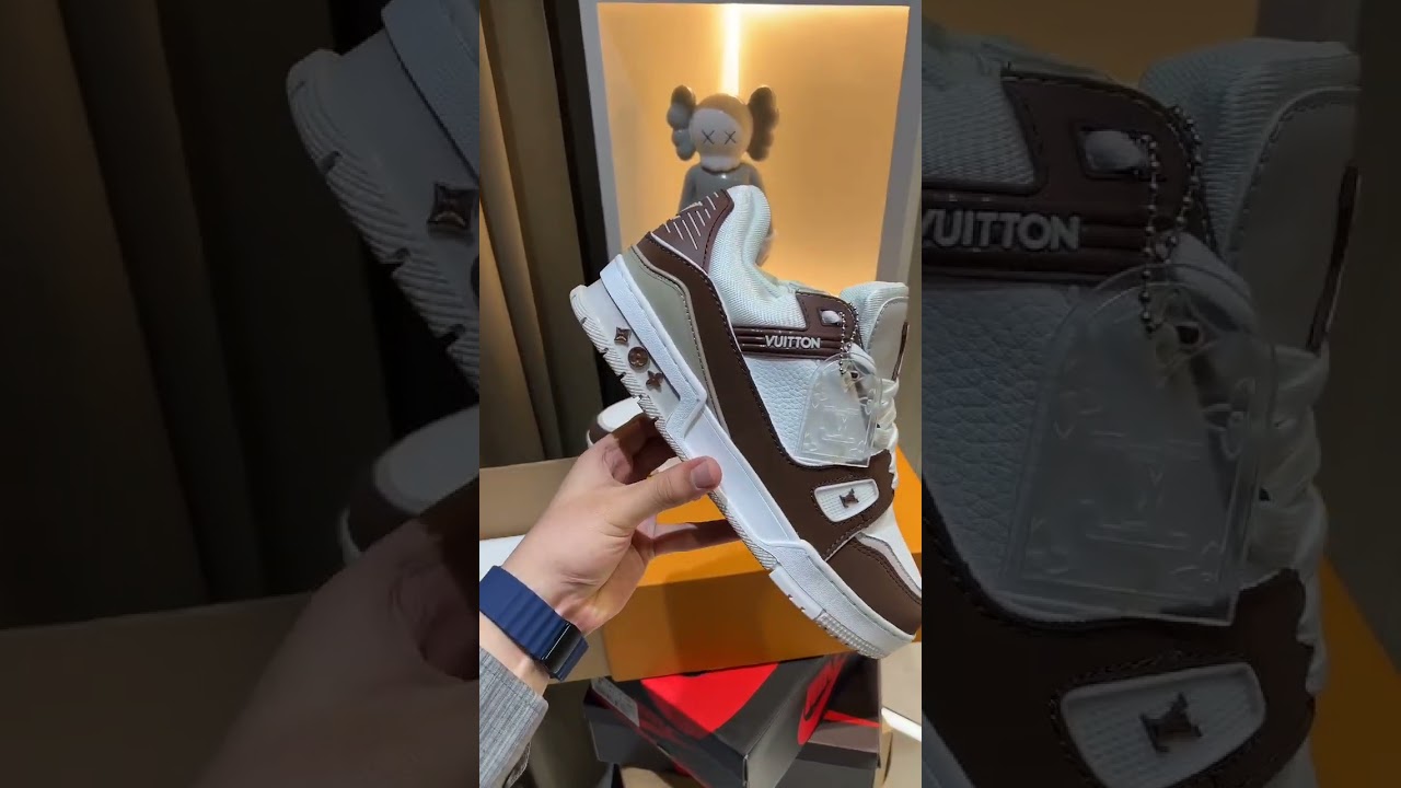 LOUIS VUITTON STREET STYLE LV TRAINER WHITE BROWN MOCHA