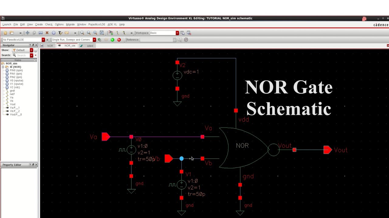 Cadence Virtuoso: Принципиальная схема вентиля NOR || Часть 1.