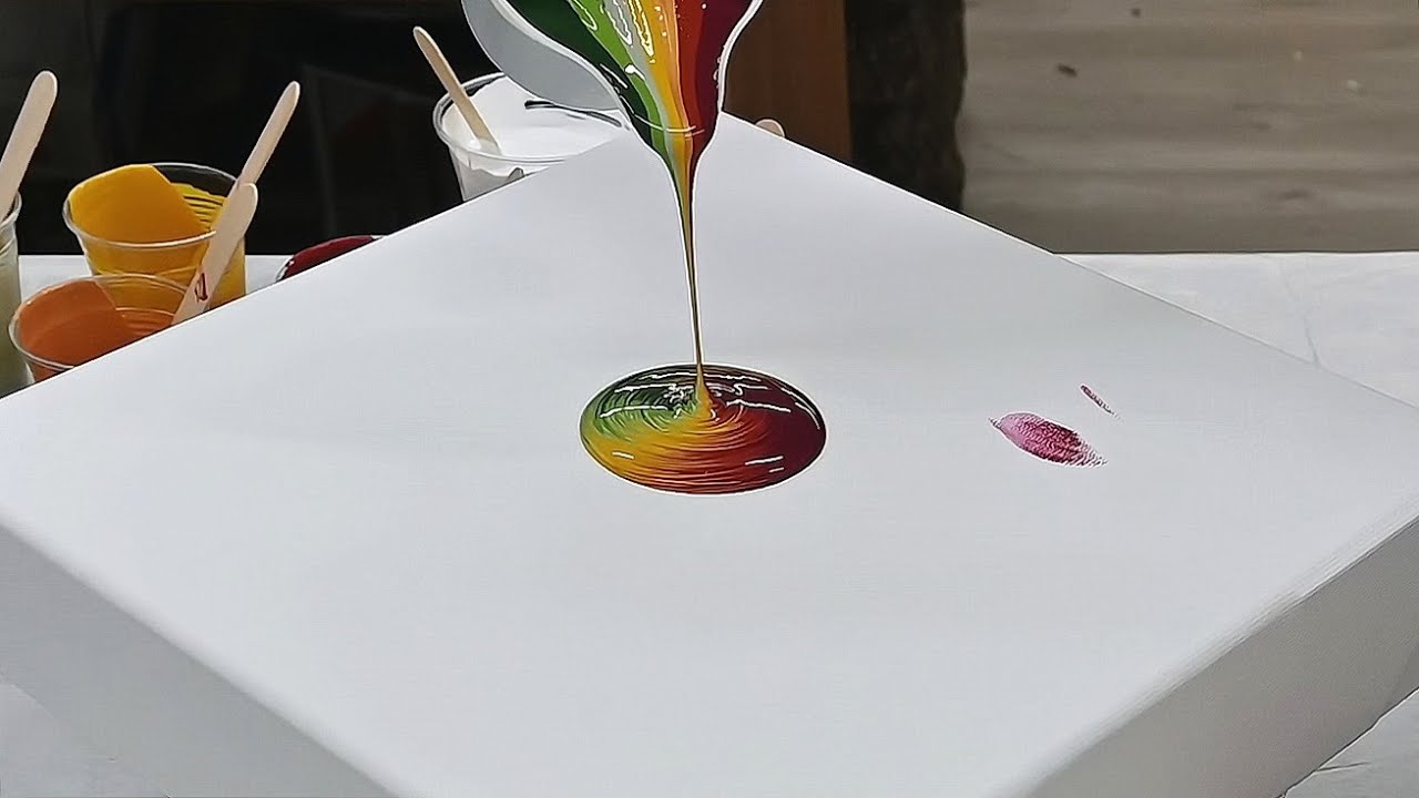 (793) Split cup pour with Fall colours ~ Acrylic pour painting ~ Fluid painting with Autumn colours
