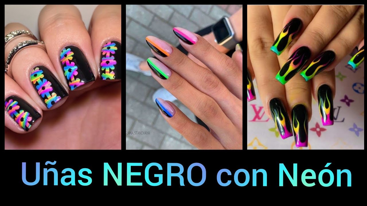 DISEÑOS DE UÑAS  202 COLORES NEÓN Y NEGRO/UÑAS TONOS NEÓN