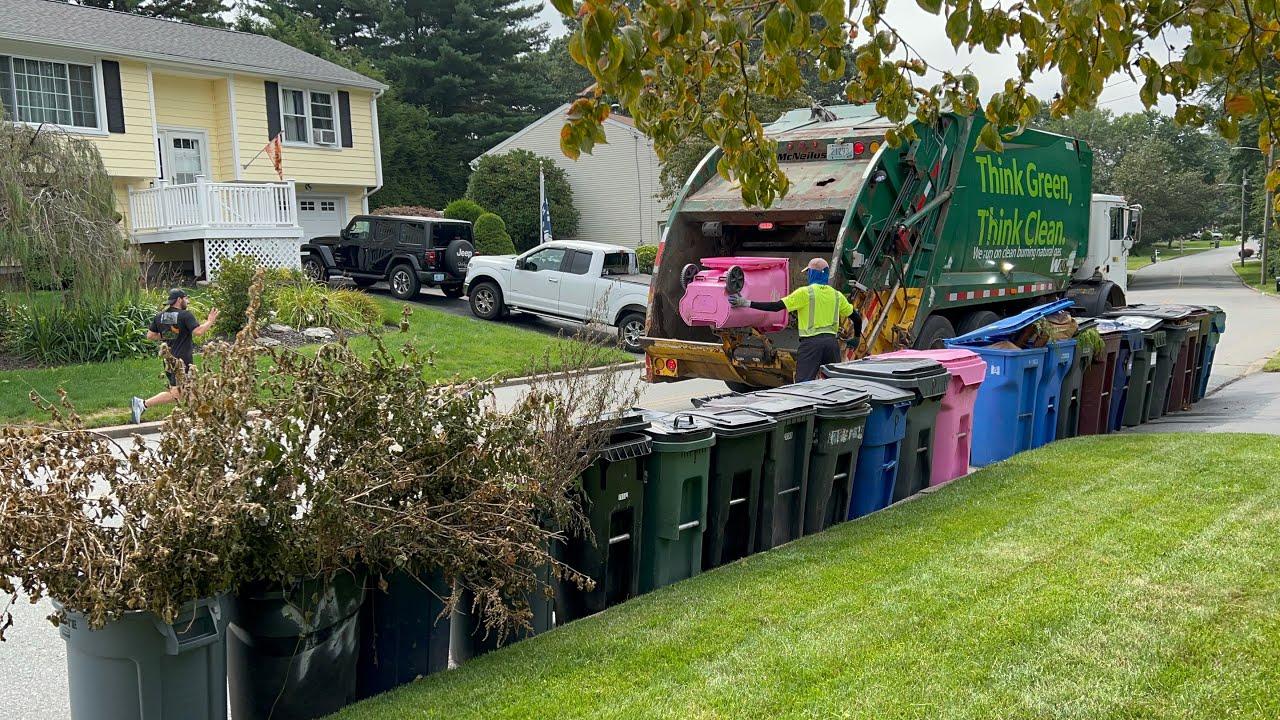 WM Garbage Truck VS Summer Yard Waste Cart Line