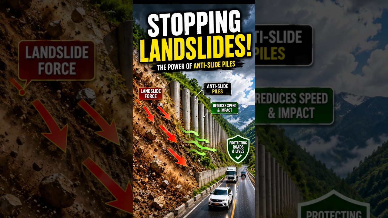 🚧 How Anti-Slide Piles Stop Massive Landslides! 🌍⛰️ #Shorts #youtubeshorts #Landslide