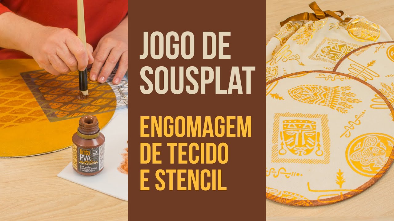 Jogo de Sousplat com Engomagem de Tecido e Stencil