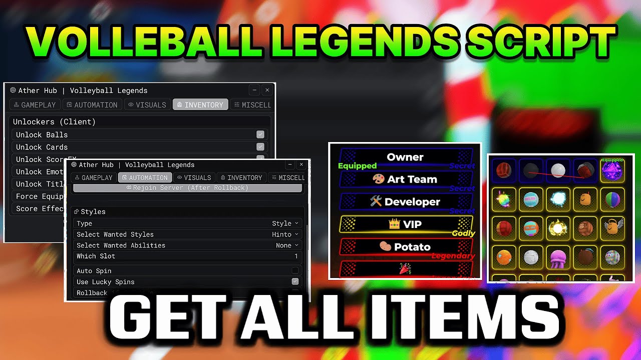 Скрипт для Roblox Volleyball Legends | Вращение кубика, разблокировка всех предметов, автоматичес...