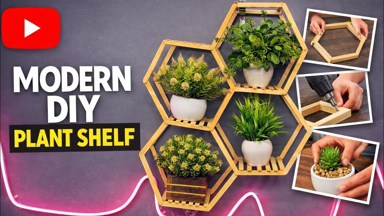 DIY Hexagonal Indoor Plant Stand | Ice Cream Stick Home Decor Craft