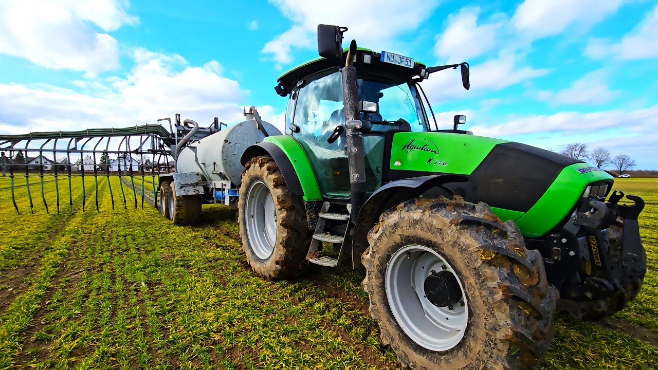 Deutz Fahr K110 Agrotron mit Tandemfass beim Getreide düngen!