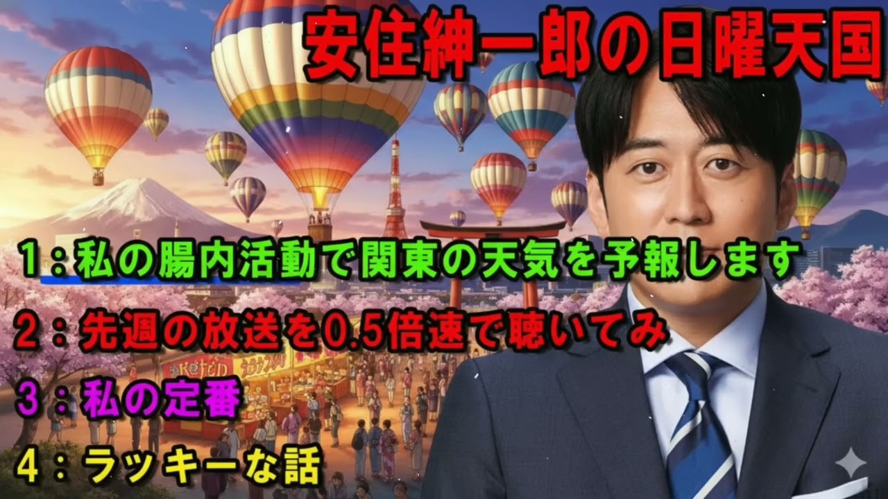 安住紳一郎の日曜天国 🍟「私の腸内活動で関東の天気を予報します」 🔴 出演者 : 安住紳一郎（TBSアナウンサー） / 中澤有美子
