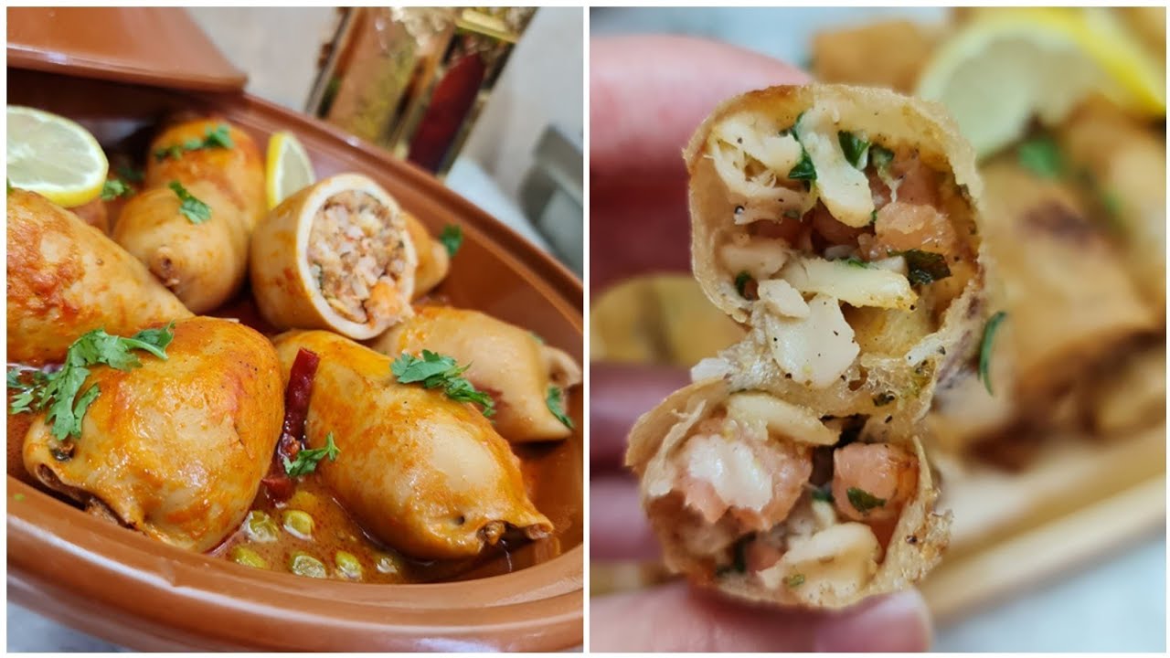 بوراك بالحوت،كالامار محشي(دولمة)🐟🌶🍅