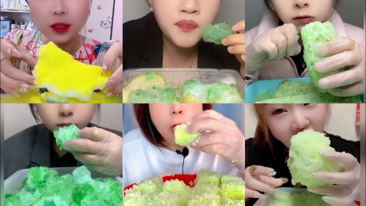 ASMR | GREEN ICE EATING | CRUNCHY BITES