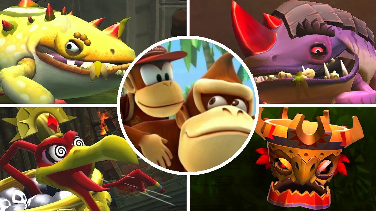 Donkey Kong Country Returns - All Bosses (2-Player)