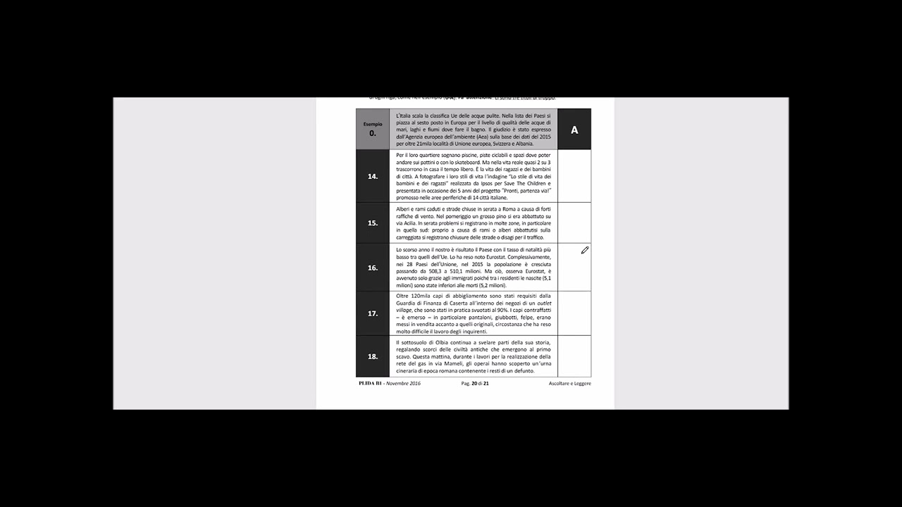 PLIDA B1 | Novembre 2016 | Comprensione della Lettura | 2/2