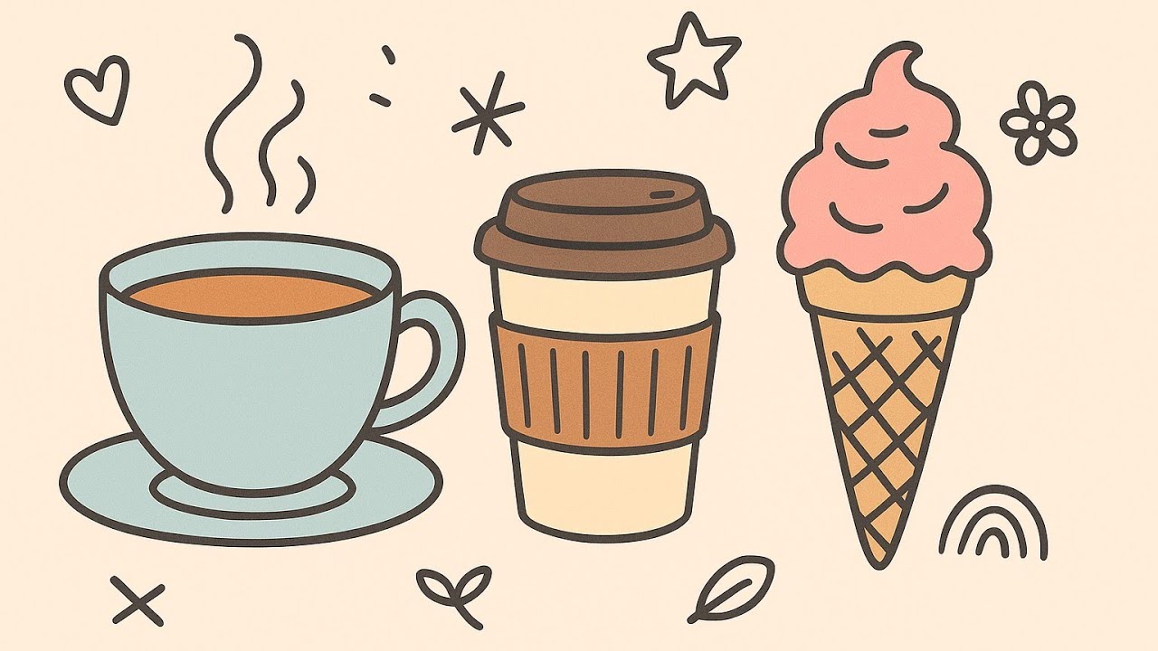 Easy Doodle Drawing | Tea ☕ Coffee ☕ Ice Cream 🍦